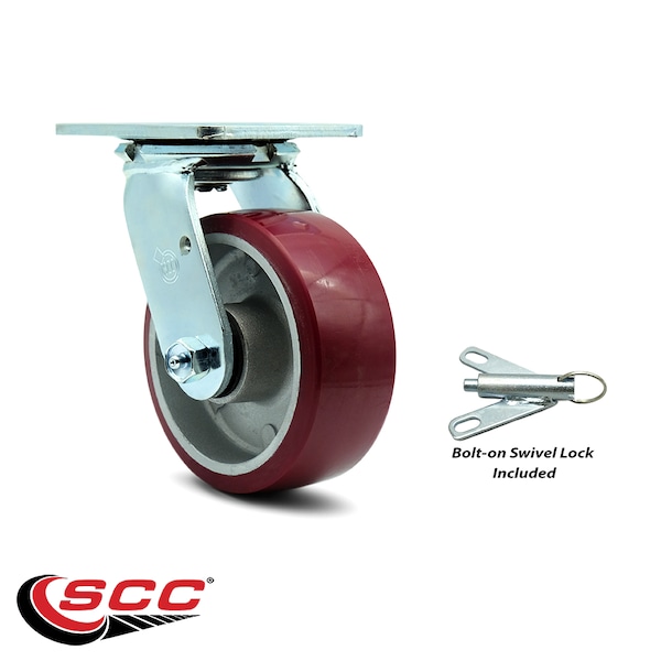 5 Inch Poly On Aluminum Swivel Caster With Roller Bearing And Swivel Lock SCC